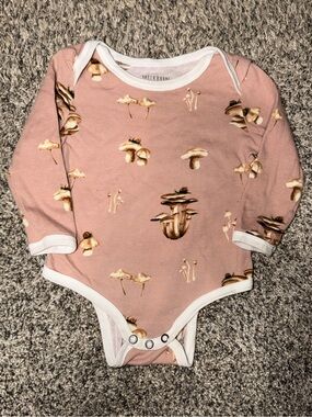 Milkbarn Dusty Mauve Mushroom Print Long-Sleeve One-Piece